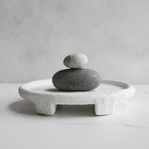 Large Footed Tray in Alpine White Concrete | Decorative Tray in Decorative Objects by Carolyn Powers Designs. Item made of concrete works with minimalism & contemporary style