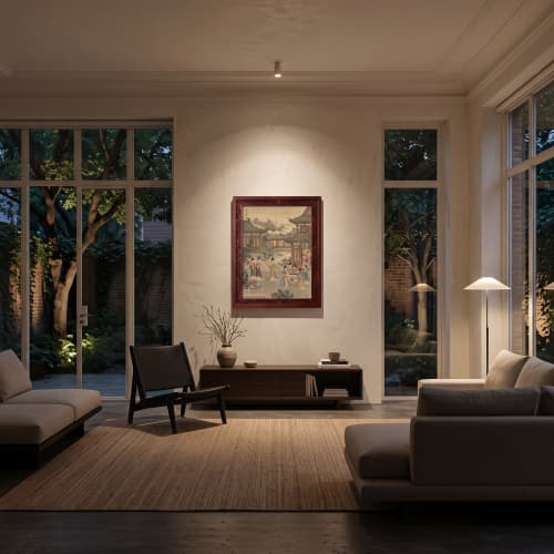 Hand-Painted Han Palace Court Ladies: Premium Silk Wall Art | Oil And Acrylic Painting in Paintings by Dynasty Artisan. Item composed of wood and fabric in contemporary or eclectic & maximalism style