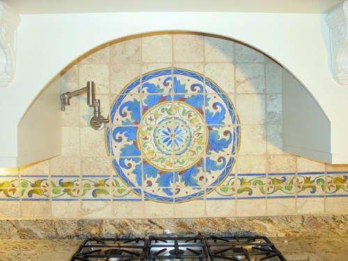 Hand painted Natural stone tiles | Murals by Anne Giancola