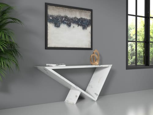 Time/Space Portal Console in Carrara Marble | Console Table in Tables by Neal Aronowitz. Item composed of stone compatible with minimalism and mid century modern style