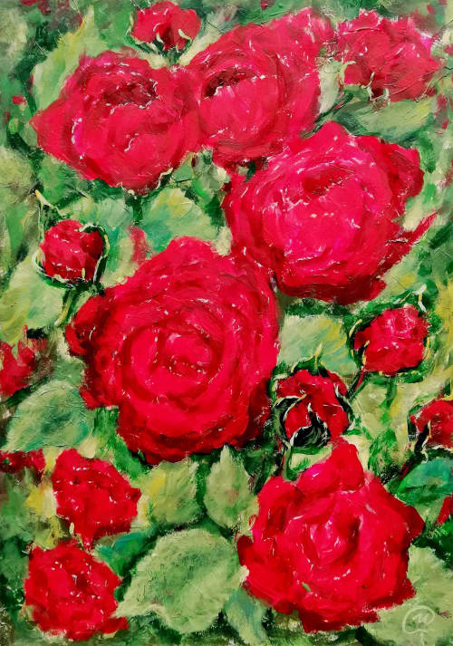 Red Roses | Oil And Acrylic Painting in Paintings by Iryna Fedarava. Item made of paper compatible with contemporary and modern style