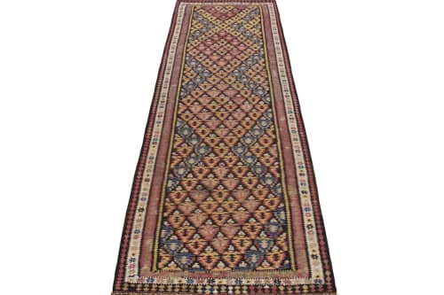 Handwoven 1950s Vintage Persian Kilim in Black, Pink, Purple | Area Rug in Rugs by Rug and Kilim