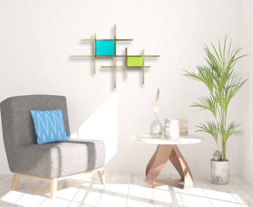 "Gridded" AP Glass and Metal Wall Sculpture | Wall Hangings by Karo Studios. Item made of metal with glass