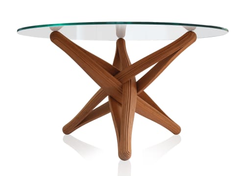 "lock" caramel bamboo dining table | Tables by JAN PAUL. Item made of bamboo with glass works with mid century modern & contemporary style