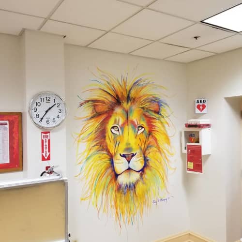 Lion Mural | Murals by Jay F. Coleman | Cleveland Elementary School in Washington. Item made of synthetic