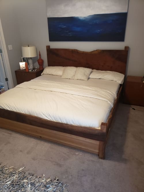 Live Edge Solid Black Walnut California King Size Bed | Bed Frame in Beds & Accessories by Closed Loop Woodworks. Item made of walnut