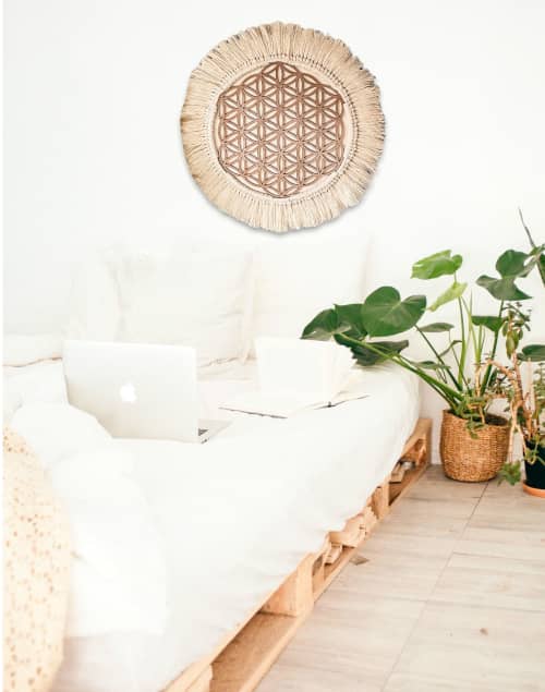 Flower of life Wall Decor - White & Copper | Macrame Wall Hanging in Wall Hangings by Gissell Studio - Fiber & Botanical Art. Item made of maple wood & cotton