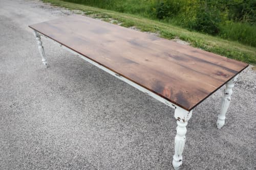 White-Distressed Pine Farmhouse Table | Dining Table in Tables by Hazel Oak Farms. Item composed of wood