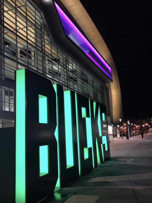 Fiserv Forum | Signage by Jones Sign Company. Item composed of metal