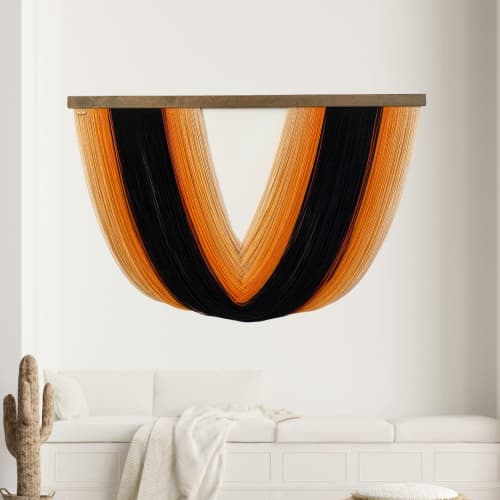 Maree Orange-Modern wall art | Tapestry in Wall Hangings by Olivia Fiber Art. Item made of wood with wool works with minimalism & mid century modern style