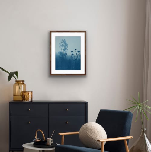 Pines through Thistles (24 x 18" hand-printed cyanotype) | Photography by Christine So. Item composed of paper in boho or country & farmhouse style