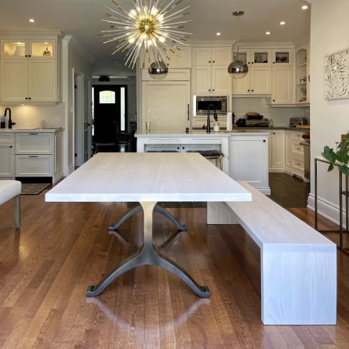 Cotton white bronze wishbone table | Dining Table in Tables by YJ Interiors. Item composed of wood and bronze in mid century modern or contemporary style