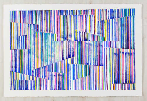 Large painting in blue | Oil And Acrylic Painting in Paintings by Johanna Boccardo. Item composed of paper and synthetic