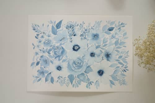 Indigo floral painting - 5th Edition | Watercolor Painting in Paintings by Mira's Craft. Item made of paper