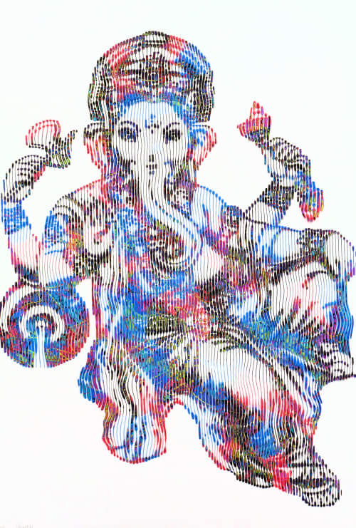 GANESH | Oil And Acrylic Painting in Paintings by Virginie SCHROEDER. Item composed of canvas & synthetic compatible with art deco style