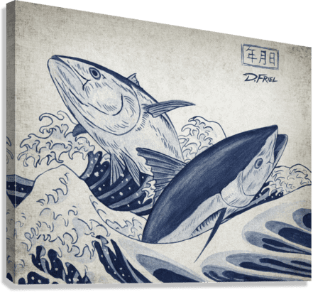Hokusai Bluefin (Tribute) | Prints in Paintings by D.Friel / Connected By Water, LLC. Item made of canvas works with contemporary & coastal style