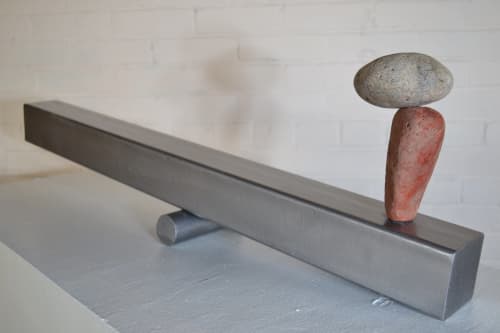 Seeking Balance #3 | Sculptures by Barry Namm Art. Item made of steel & stone