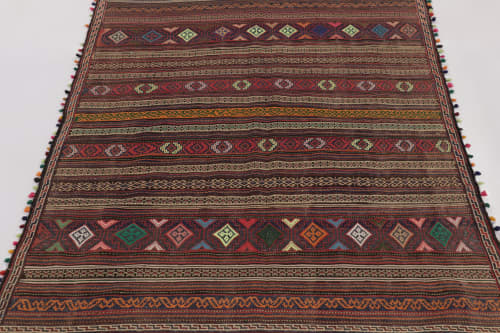Vintage Persian Soumak Kilim, Deep Earth Tones with Diamond | Area Rug in Rugs by Rug and Kilim