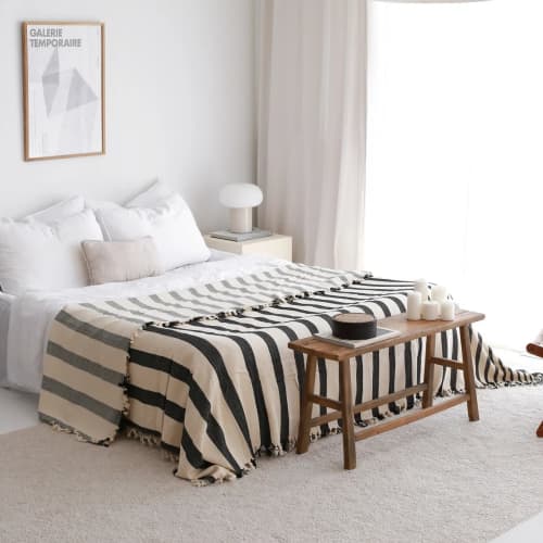 Black & Cream Striped Throw Blanket & Bed Spread | Linens & Bedding by Lumina Design. Item composed of cotton in mid century modern or contemporary style