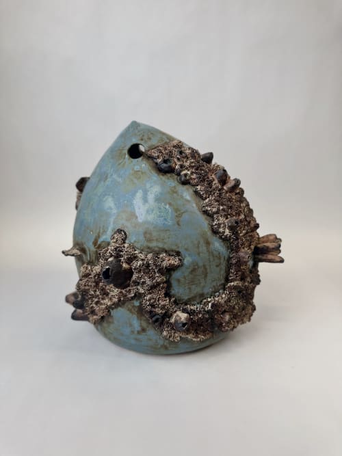 Blue Buoy | Sculptures by Anna Altman. Item made of ceramic works with boho & coastal style