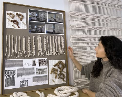 Made-To-Order Macrame Weaving Wall Hanging Rope Divider | Wall Hangings by MACRO MACRAME by Maeve Pacheco. Item made of oak wood with cotton works with contemporary & japandi style
