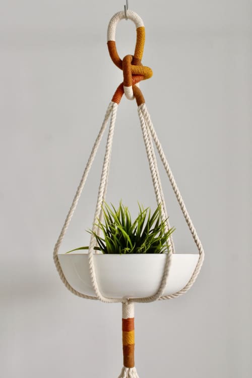 Macrame Plant Hanger, Knotted Color Block Plant Holder | Plants & Landscape by Freefille. Item made of cotton compatible with contemporary and modern style