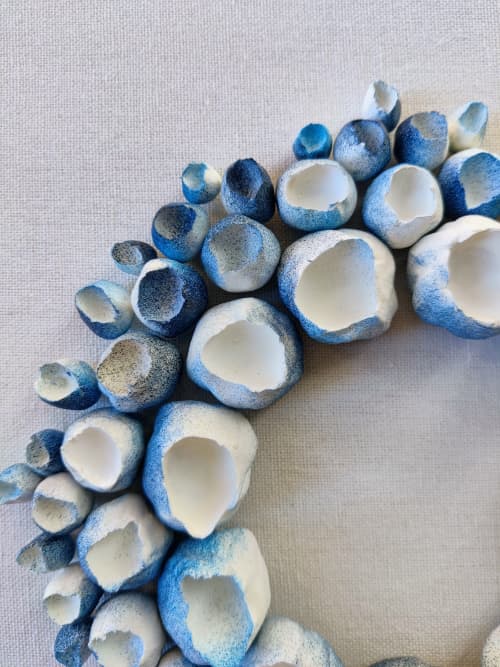 White and blue wall/bookshelf sculpture, framed | Mixed Media by Natasha Kanevski. Item compatible with minimalism and contemporary style