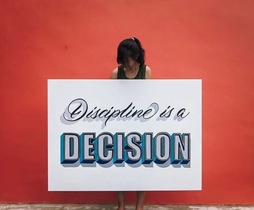 Discipline is a decision - Lettering Canvas Art | Oil And Acrylic Painting in Paintings by Leah Chong. Item composed of canvas and synthetic