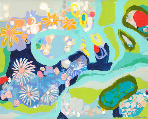 Water Garden | Oil And Acrylic Painting in Paintings by Claire Desjardins. Item made of canvas & synthetic