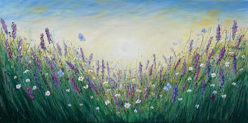 Summer Lavender Field | Oil And Acrylic Painting in Paintings by DaggArt. Item composed of canvas and synthetic