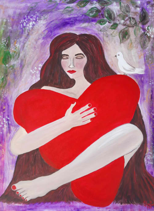 Dragoste | Oil And Acrylic Painting in Paintings by Elena Parau. Item composed of canvas compatible with contemporary and country & farmhouse style