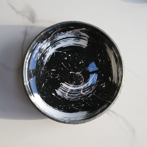 The Brush Series #002: Low Bowl in Black and Cream | Decorative Bowl in Decorative Objects by Carolyn Powers Designs. Item made of concrete with glass works with contemporary & japandi style
