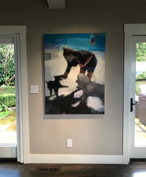 Me and Zeta and Mazie Oil Painting | Oil And Acrylic Painting in Paintings by Sharon Paster. Item made of synthetic