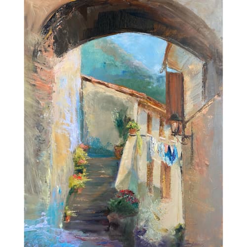 Summer Afternoon In Pruno II | Oil And Acrylic Painting in Paintings by Julia Lawing Fine Art. Item made of wood & synthetic