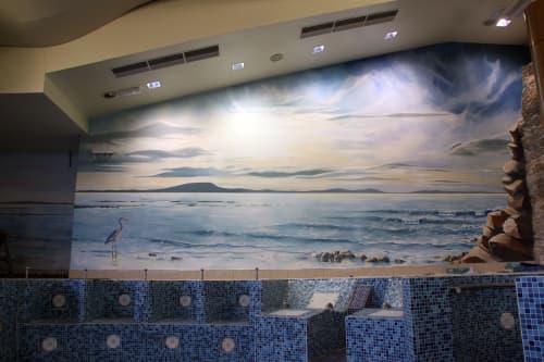 Heron Sea Mural | Murals by Fran Halpin Art | Redcastle Hotel in Redcastle. Item composed of synthetic