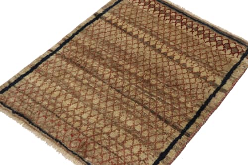 Vintage Gabbeh Tribal Rug in Beige-Brown with Red Lattice | Area Rug in Rugs by Rug and Kilim