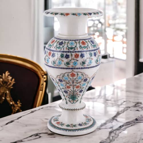 white flower vase, Marble vase for flowers, Handmade marble | Vases & Vessels by Innovative Home Decors. Item made of marble compatible with country & farmhouse and art deco style