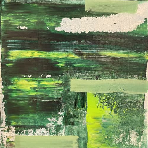 Green field | Oil And Acrylic Painting in Paintings by Marine Gueguen Strage. Item composed of canvas and synthetic