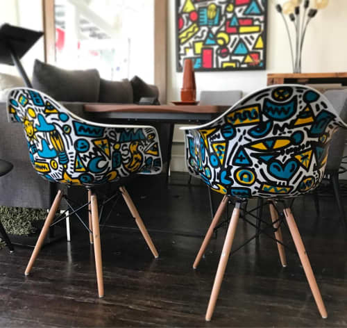 Hand-painted Eames Style Chairs | Oil And Acrylic Painting in Paintings by Elliott C Nathan | Zozi's Loft in San Francisco. Item made of synthetic