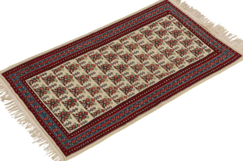 Antique Persian Senneh Kilim rug in Beige with Red | Area Rug in Rugs by Rug and Kilim