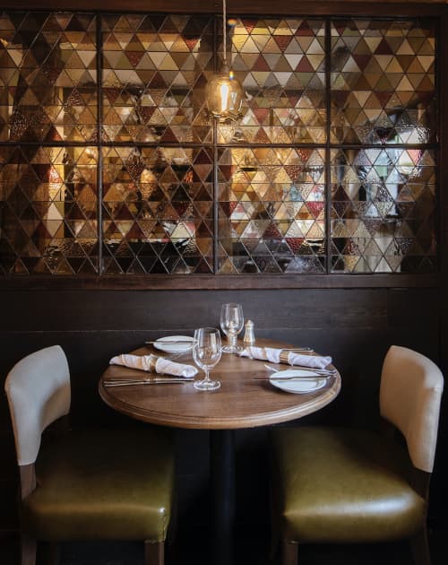 The Falcon Restaurant Stained Glass Divider | Art & Wall Decor by Bespoke Glass | The Falcon Buntingford in Buntingford