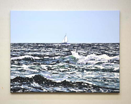 Ocean. Sailboat 6. | Oil And Acrylic Painting in Paintings by IRYNA KASTSOVA. Item composed of canvas in coastal or mediterranean style