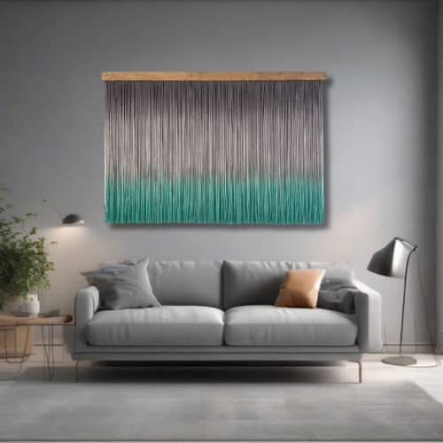 Sensory Color Vibrations-Mint | Tapestry in Wall Hangings by Olivia Fiber Art. Item made of wood with wool works with boho & mid century modern style