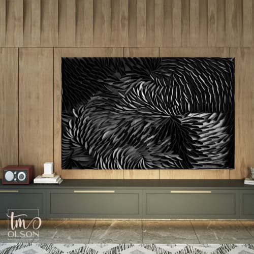 Black Movement Textured Wall Art | Wall Hangings by TM Olson Collection. Item made of wood & canvas compatible with minimalism and industrial style