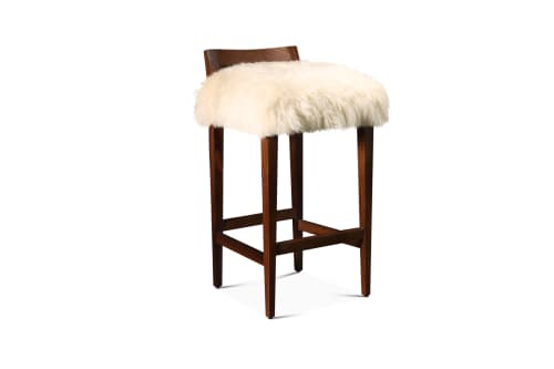 Exotic Wood Stool in Sheepskin by Costantini, Umberto | Chairs by Costantini Design. Item composed of wood and fabric