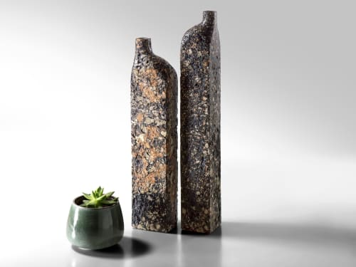Black Stone Set Vase - Block Series in Bio Concrete | Vases & Vessels by Donatas Žukauskas. Item made of wood with paper works with contemporary & japandi style