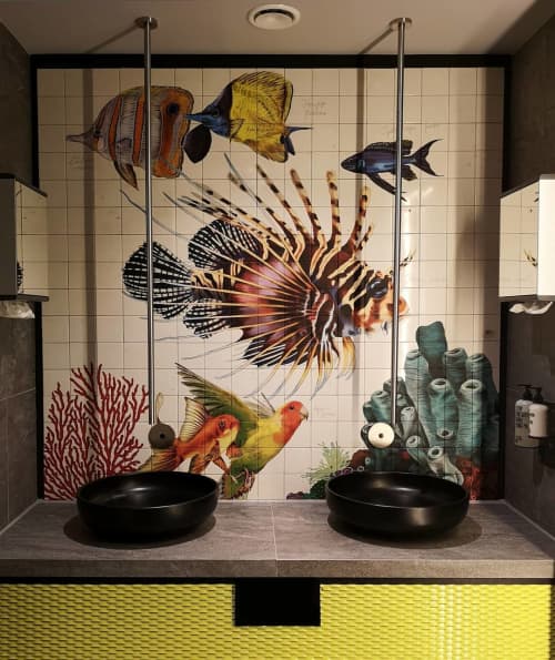 Toilet mural by Romina Rosa seen at Munich Airport