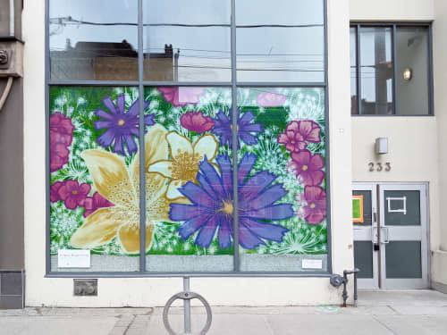 Grow Wild & Free - Vibrant Window Mural of Wildflowers | Street Murals by Julia Prajza. Item composed of synthetic