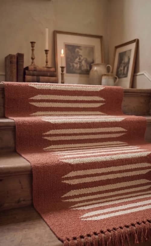 Handwoven Woolen Terracotta Runner Rug | Rugs by Evergreen Carpets. Item composed of wool compatible with boho and minimalism style