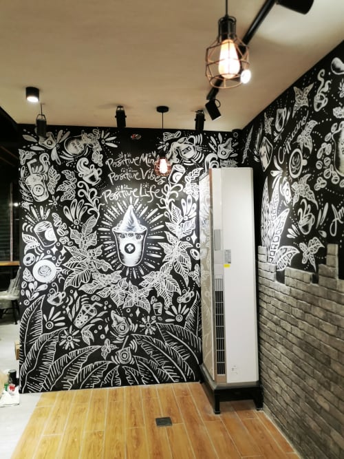 Monochromatic mural style | Murals by CHRISTIAN HERNANDEZ | Chrysanthemum Village Homeowners Association, Inc. in San Pedro City. Item made of synthetic